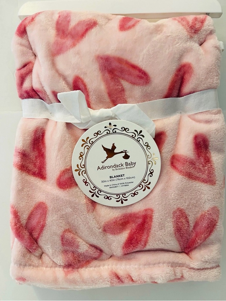 Adirondack Baby By Berkshire Nursery Blanket Pink With Pink Hearts